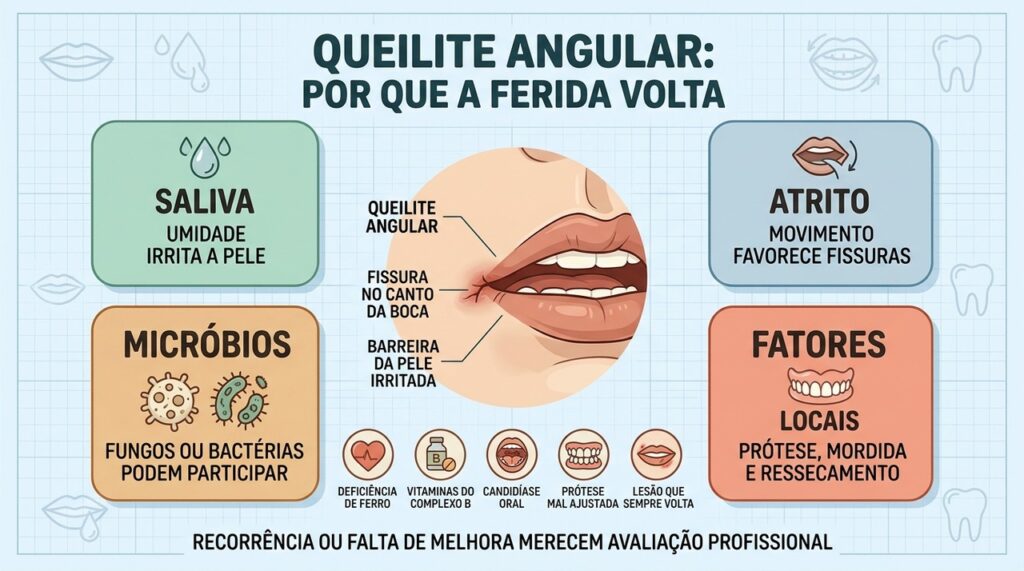 Saliva, atrito, microrganismos e fatores locais ajudam a explicar a recorrência.
