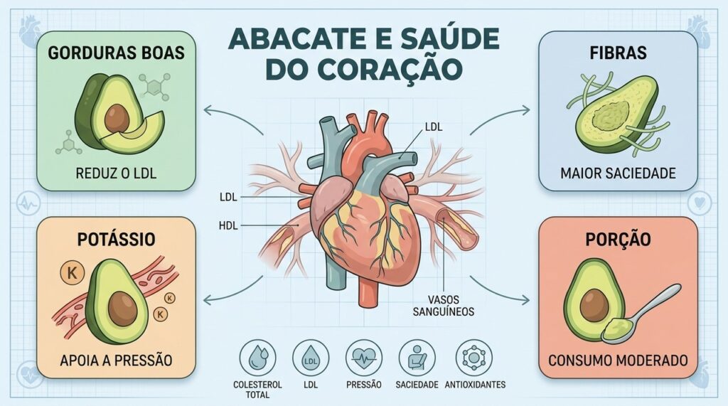 Gorduras monoinsaturadas, fibras e potássio fazem do abacate um aliado cardiovascular.