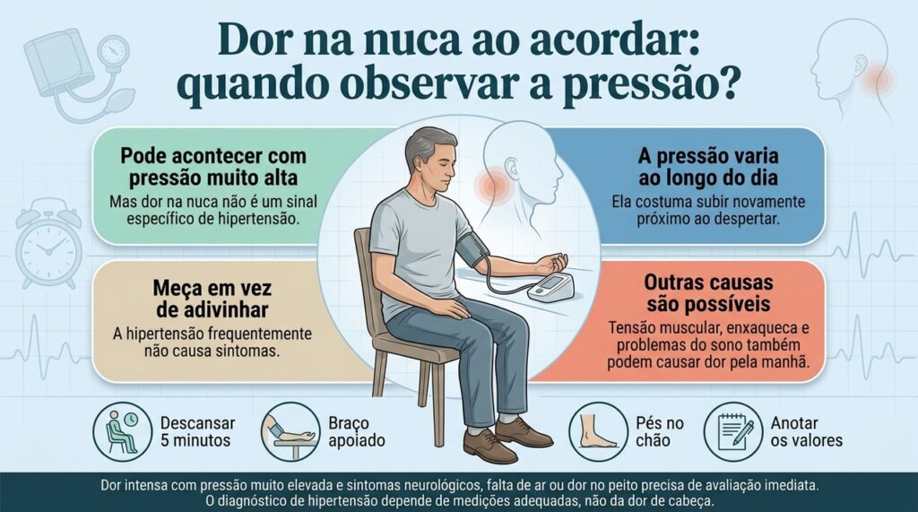 Dor de cabeça matinal pode coincidir com pressão elevada, mas a relação só pode ser avaliada com medições adequadas e contexto clínico.