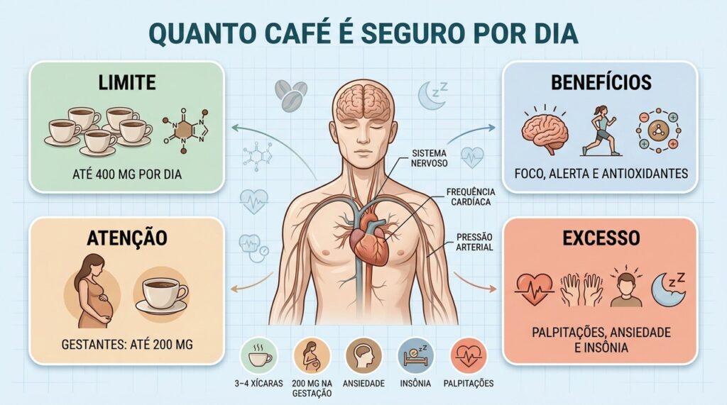 Até 400 mg diários são referência para adultos saudáveis, com exceções importantes.