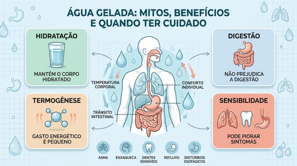 Hidratação, digestão e sintomas específicos explicam quando a temperatura da água merece atenção.