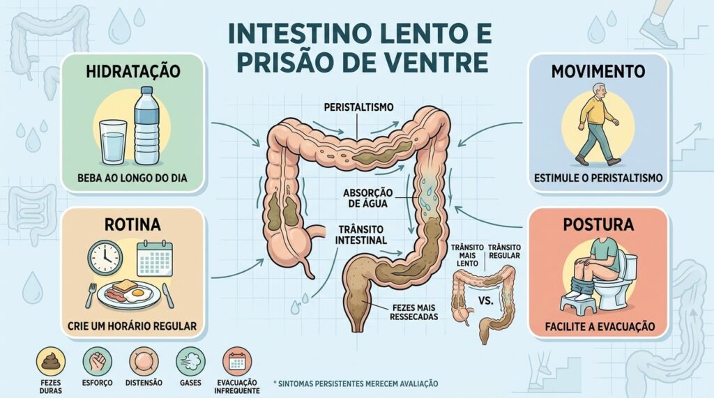Hidratação, movimento, rotina e postura favorecem um trânsito intestinal mais regular.