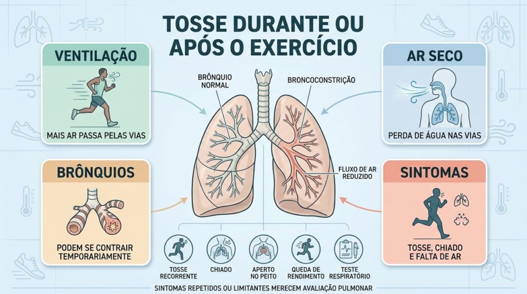 Ventilação intensa, ar seco e broncoconstrição ajudam a explicar sintomas no exercício.