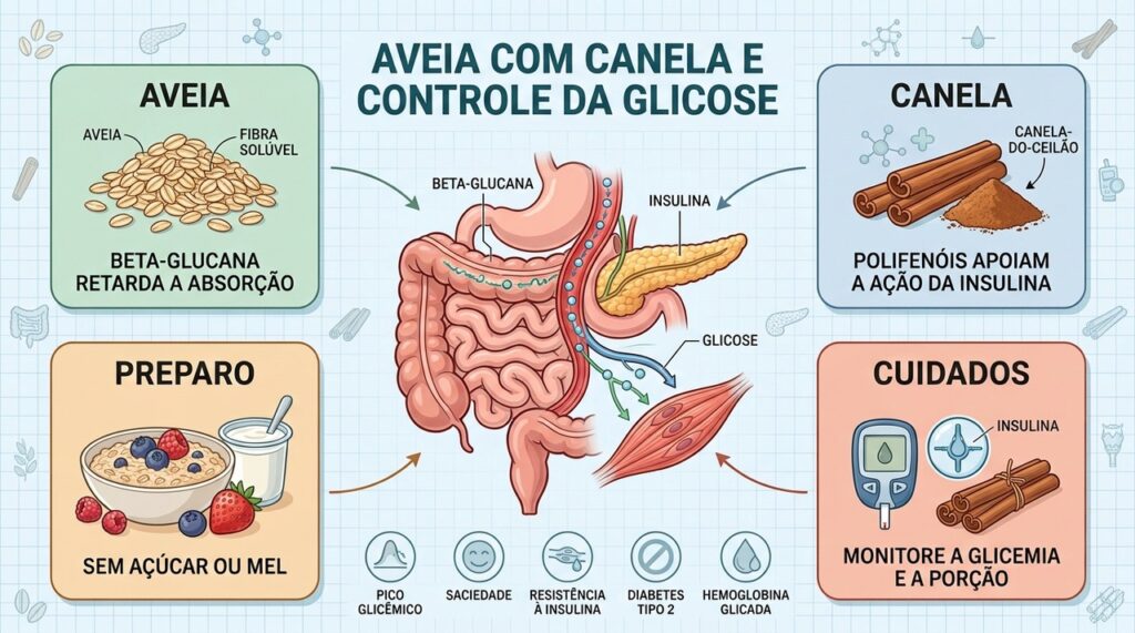 Aveia, canela, fibras e preparo adequado formam uma combinação para melhor controle glicêmico.