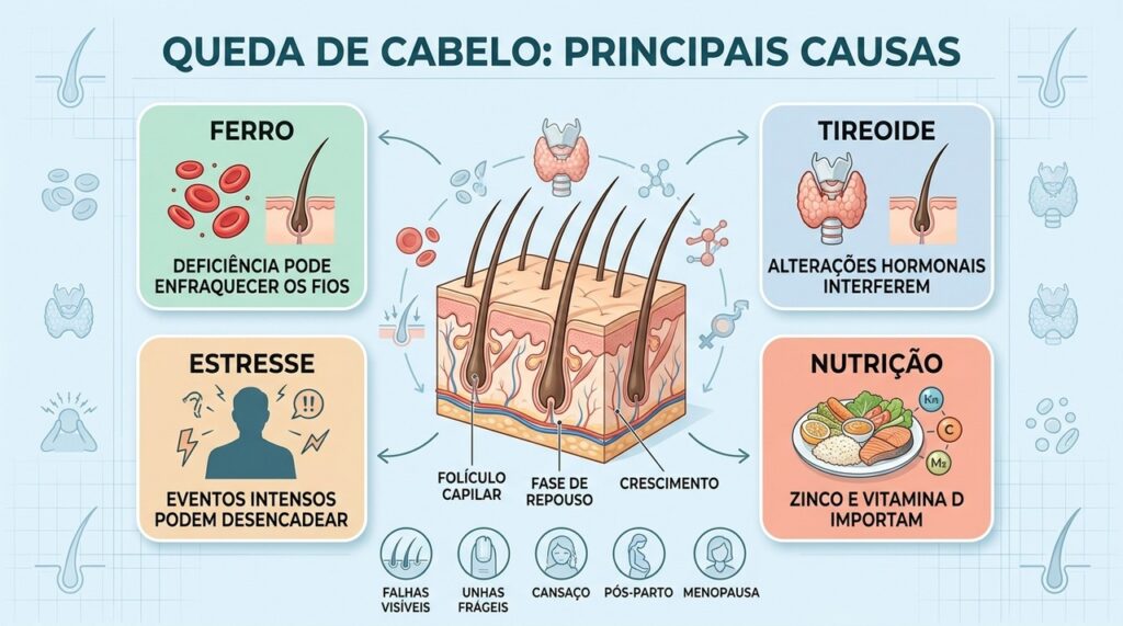 Ferro, tireoide, estresse e nutrição estão entre fatores associados à queda difusa.