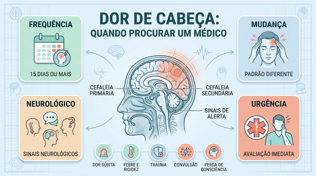 Frequência, mudança de padrão e sinais neurológicos ajudam a reconhecer cefaleias preocupantes.