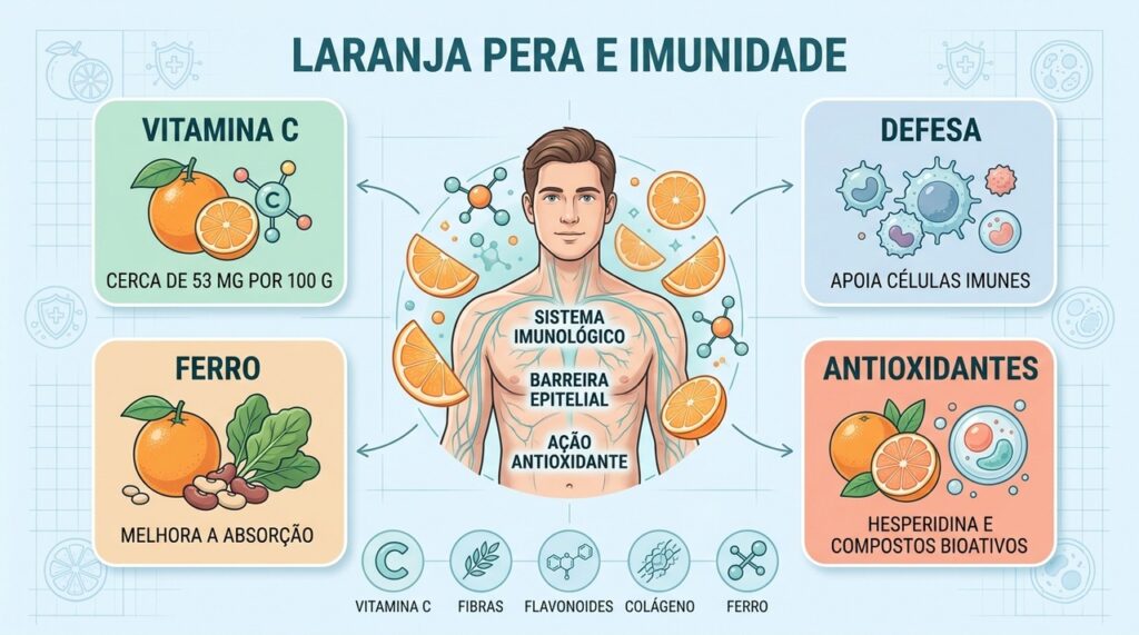Vitamina C, flavonoides, fibras e compostos bioativos apoiam diferentes funções da imunidade.
