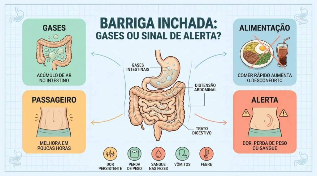 Gases costumam passar, mas dor, perda de peso e sangue exigem avaliação médica.