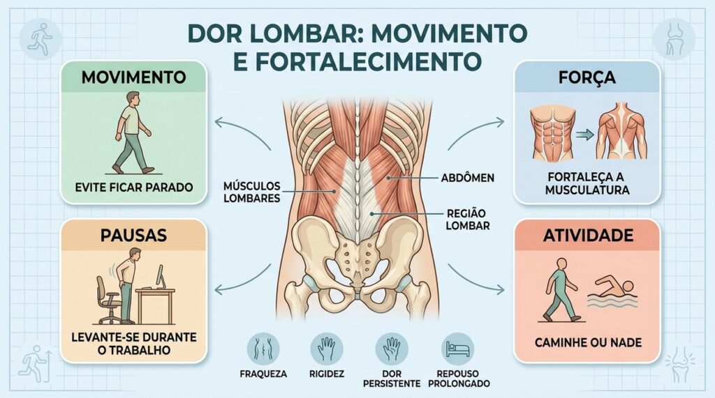 Quatro pilares favorecem a recuperação: movimento, força, pausas e atividade física gradual.