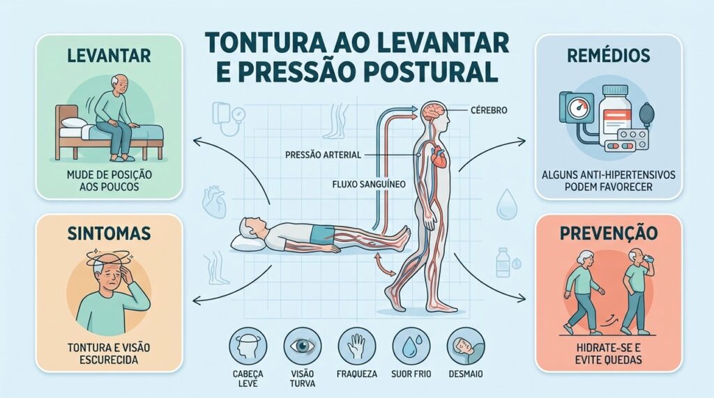 Medicamentos, mudança de posição, hidratação e sintomas ajudam a reconhecer a hipotensão ortostática.