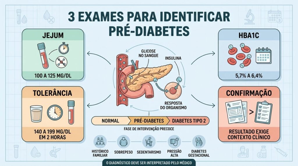 Os três exames usam faixas diferentes para identificar alterações compatíveis com pré-diabetes.