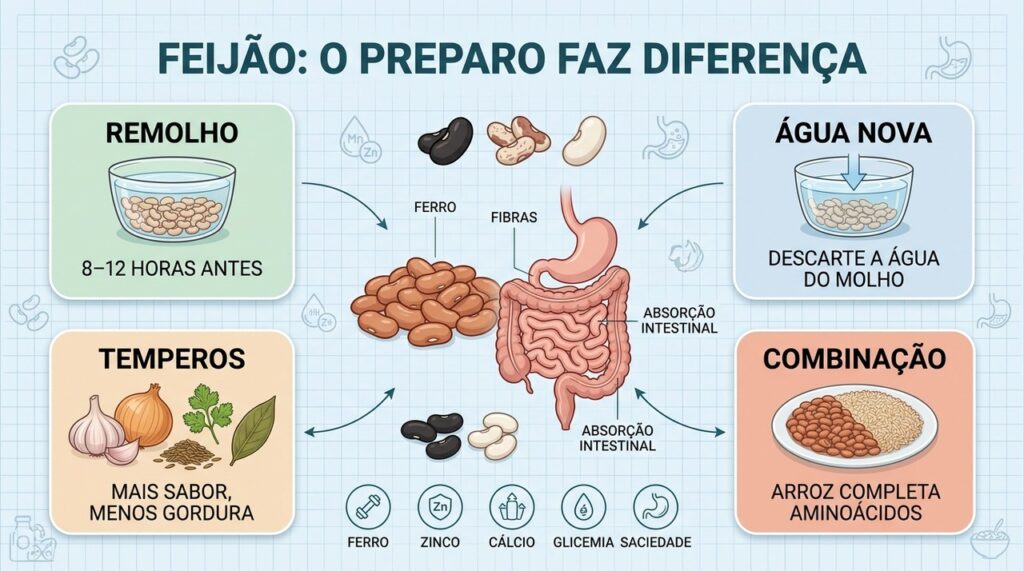 Remolho, água nova, temperos naturais e combinação com arroz ajudam a valorizar o feijão.