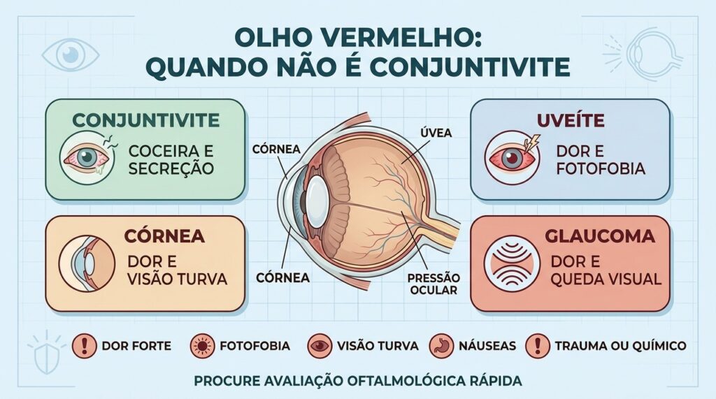 Dor, fotofobia e visão turva ajudam a identificar causas oculares mais graves.
