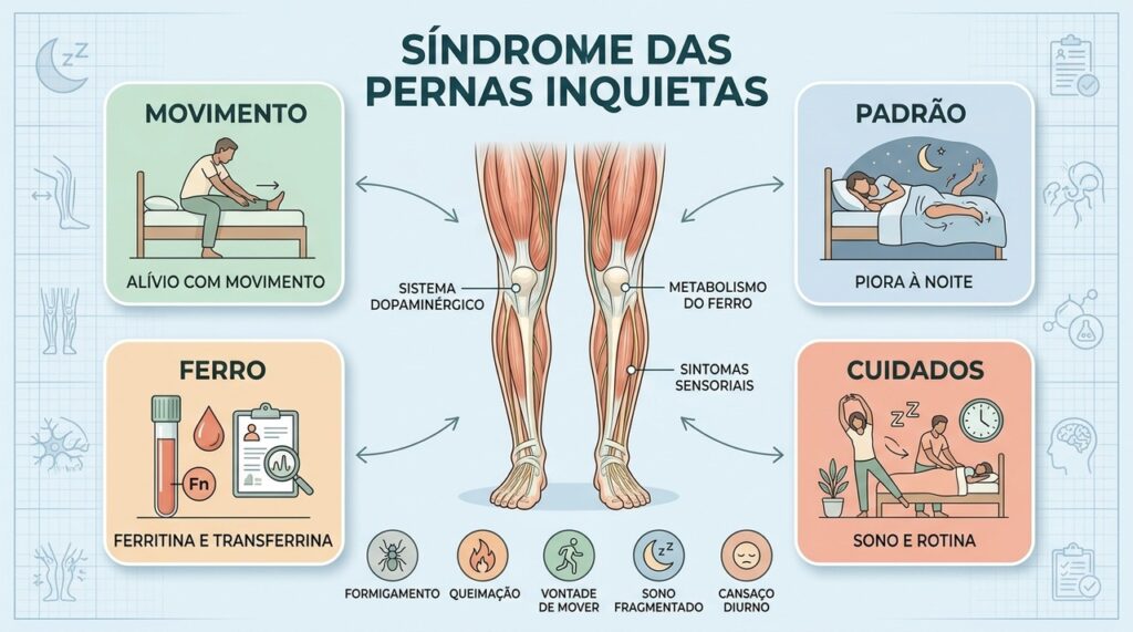 Movimento, ferro, sono regular e avaliação clínica ajudam a reconhecer e controlar os sintomas.