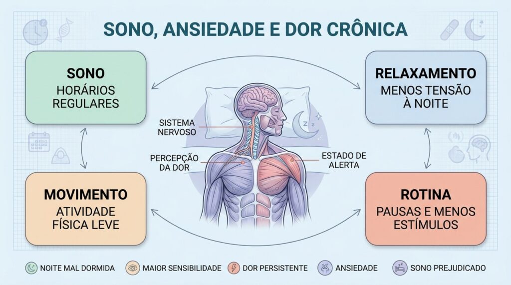 Sono, relaxamento, movimento e rotina ajudam a interromper o ciclo entre ansiedade e dor.