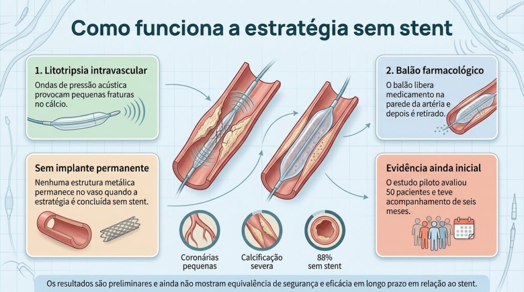 O método combina litotripsia intravascular e balão farmacológico, mas os resultados disponíveis ainda são preliminares.