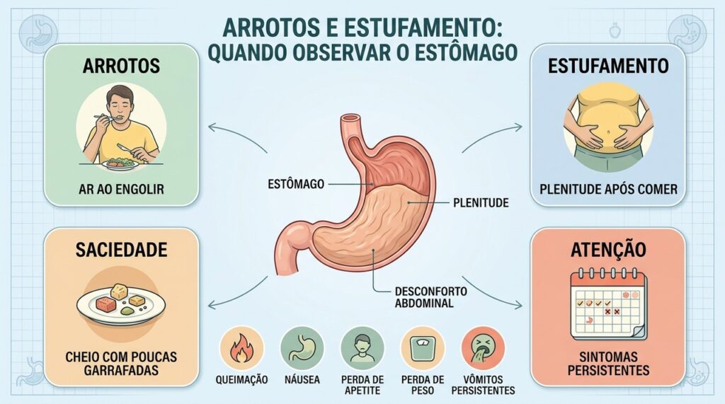 Quatro sinais ajudam a observar estômago sensível, dispepsia e sintomas digestivos persistentes.