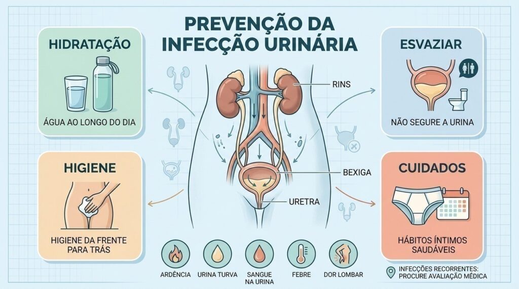 Hidratação, higiene e hábitos urinários ajudam a reduzir infecções urinárias de repetição.