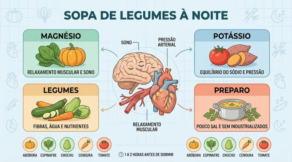 Magnésio, potássio, legumes e pouco sal formam os pilares da sopa noturna.