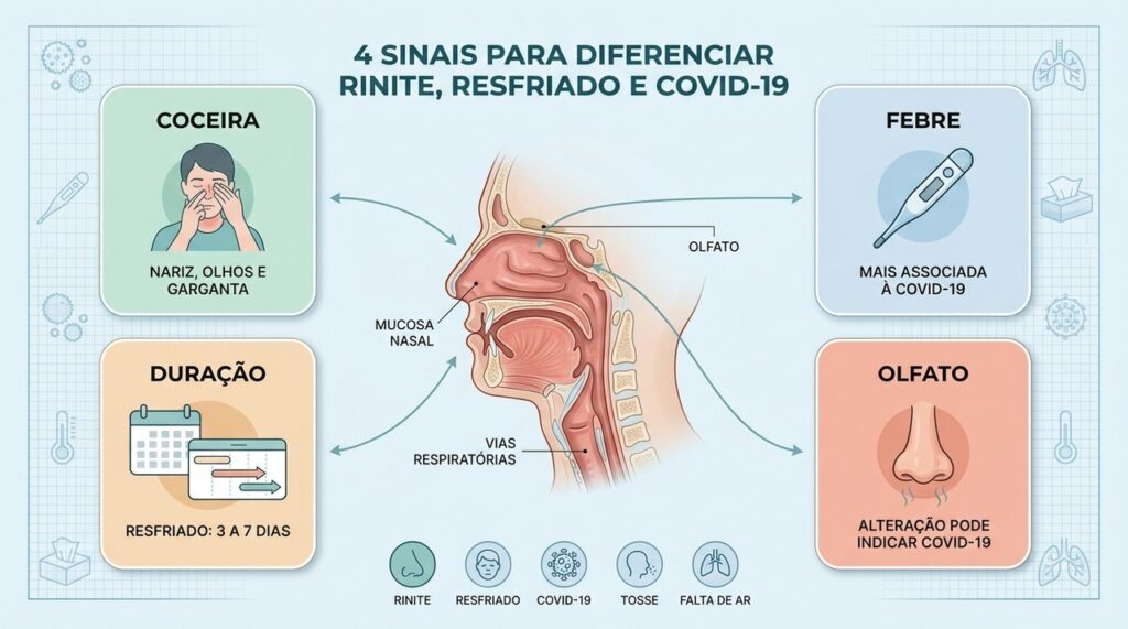 Quatro sinais ajudam a observar diferenças entre alergia, resfriado e Covid-19.