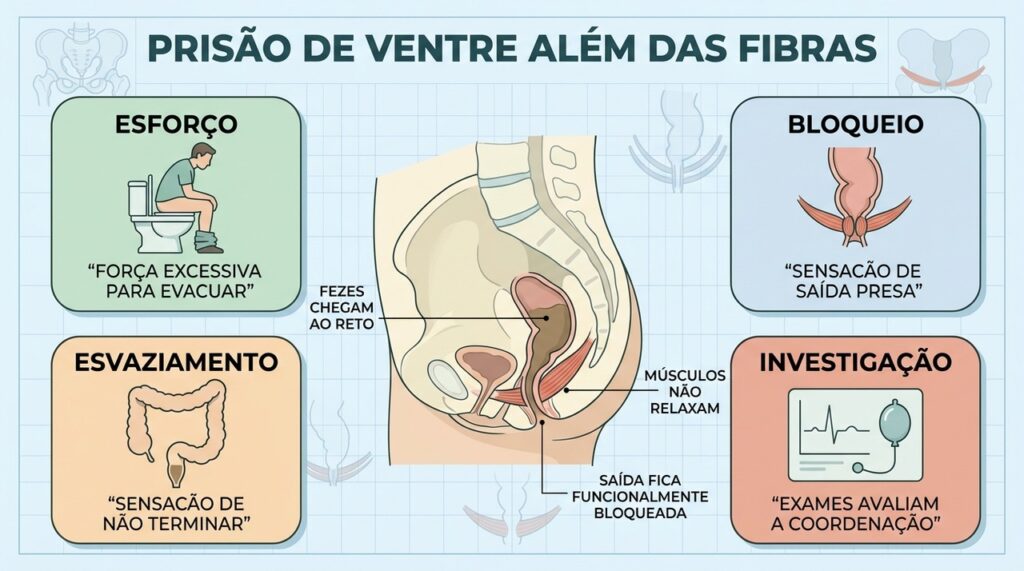 Esforço, bloqueio, esvaziamento incompleto e exames ajudam a detectar disfunção evacuatória.
