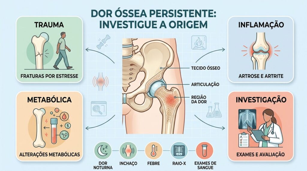 Fraturas, inflamações, alterações metabólicas e sinais de alerta exigem investigação direcionada.