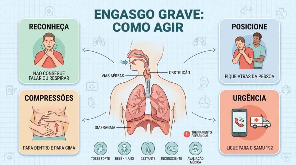 Reconhecer a obstrução e agir rapidamente pode fazer diferença durante um engasgo grave.
