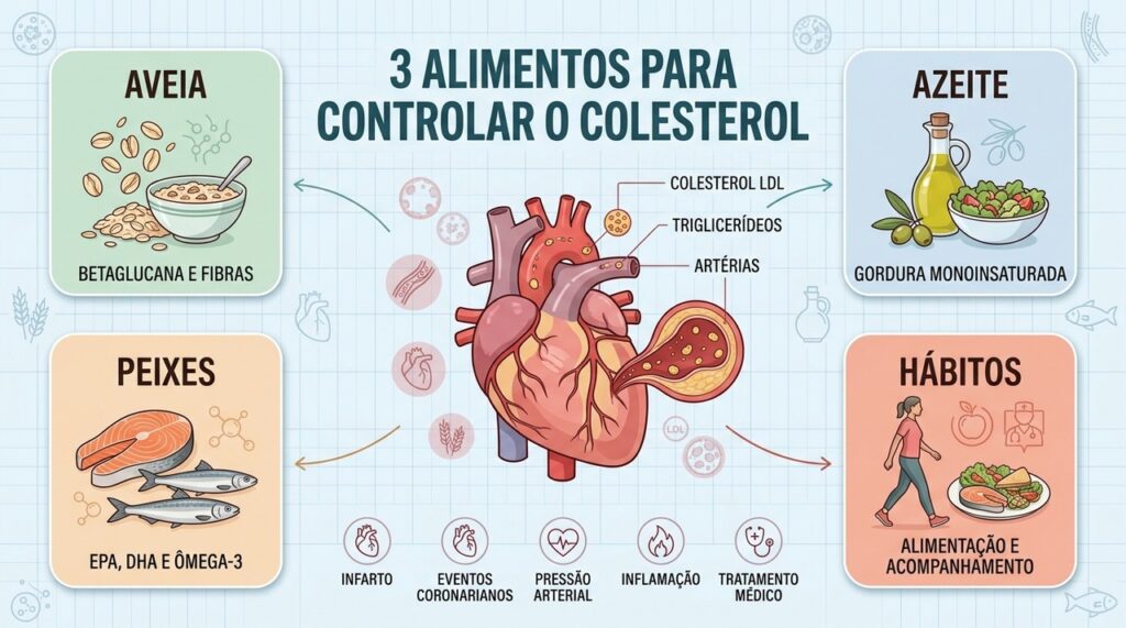 Três alimentos ajudam no controle do colesterol dentro de uma rotina equilibrada.
