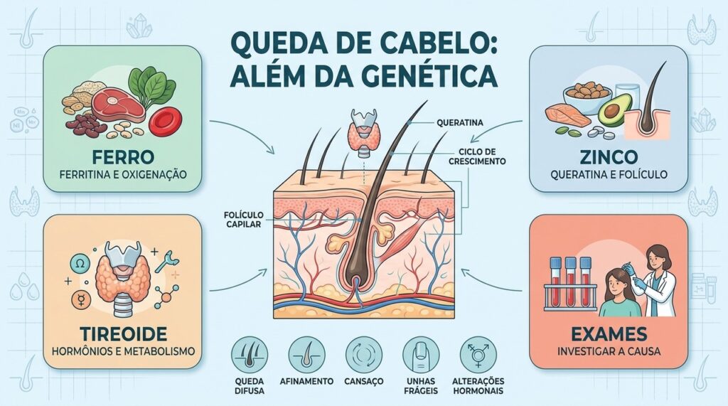Ferro, zinco, tireoide e exames orientam a investigação da queda de cabelo.