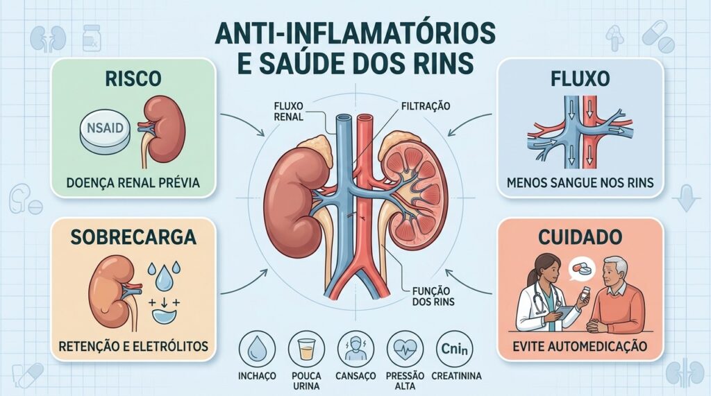 Doença renal, fluxo sanguíneo reduzido e automedicação podem aumentar riscos associados aos anti-inflamatórios.