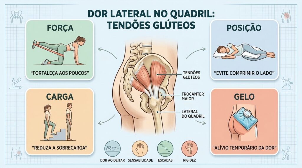 Força, posição, controle da carga e gelo ajudam no cuidado dos tendões glúteos.
