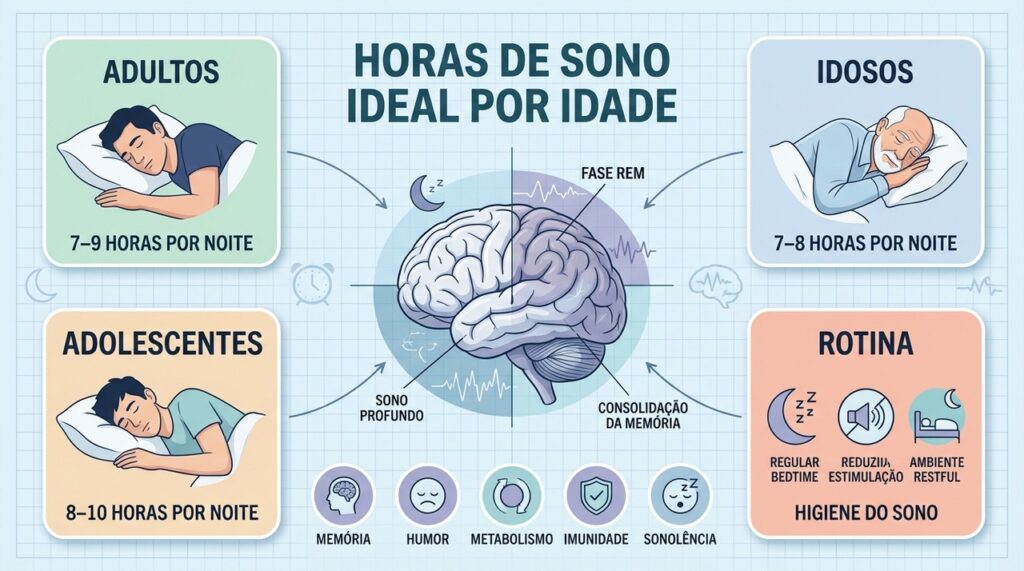 A necessidade de sono muda com a idade, enquanto qualidade e regularidade permanecem essenciais.