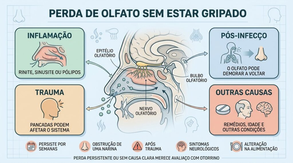 Inflamação, infecções passadas, trauma e outras condições podem reduzir o olfato.