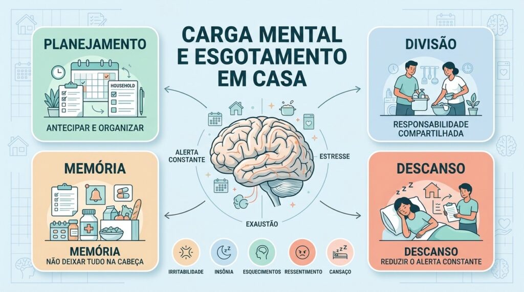 Planejamento, divisão, memória e descanso ajudam a reduzir a carga mental dentro de casa.
