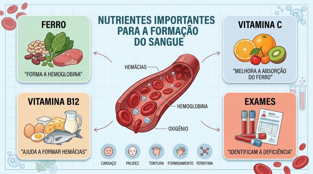 Ferro, vitaminas C e B12, alimentação e exames ajudam a investigar diferentes tipos de anemia.