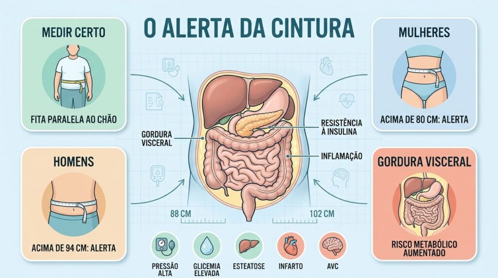 Cintura, gordura visceral e alterações metabólicas formam um importante conjunto de sinais de alerta.
