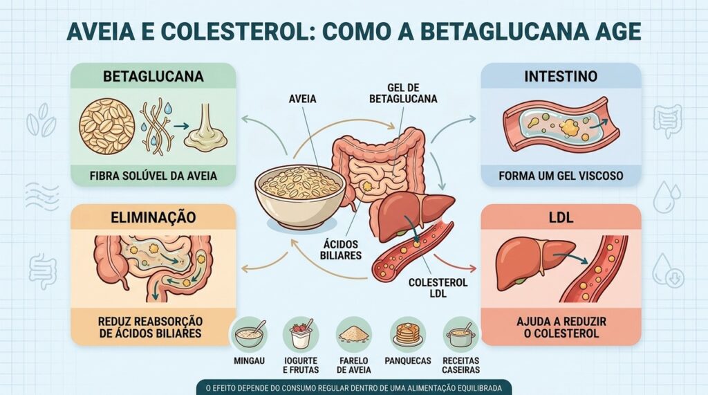 Betaglucana, intestino, ácidos biliares e fígado explicam a redução do LDL.