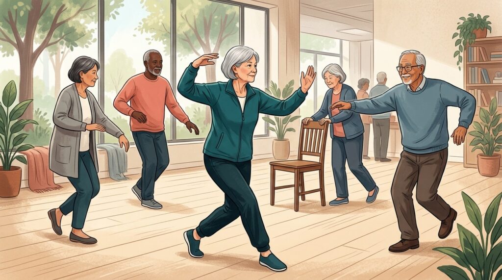Tai chi combina mudanças de peso, coordenação e movimentos controlados, habilidades importantes para a estabilidade.