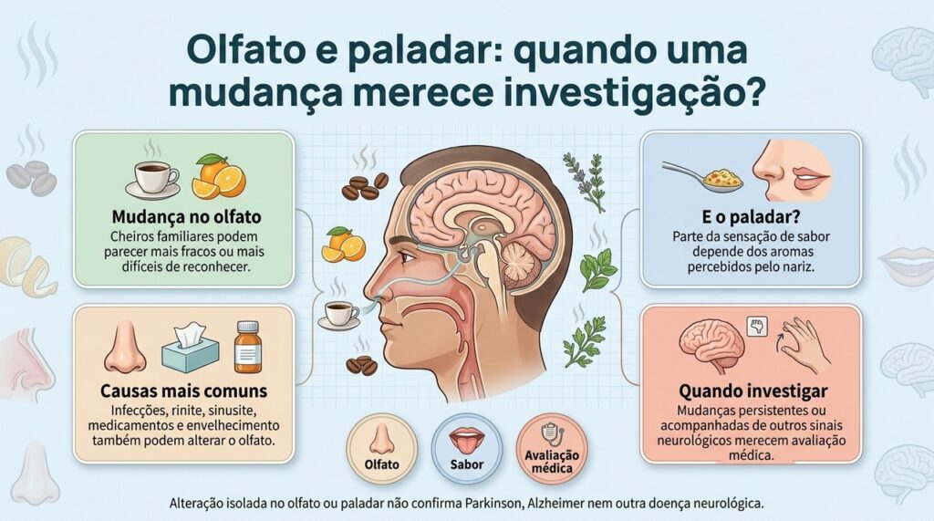 Perda de olfato ou mudança no sabor pode ter muitas causas e só ganha significado neurológico quando avaliada dentro do quadro clínico.