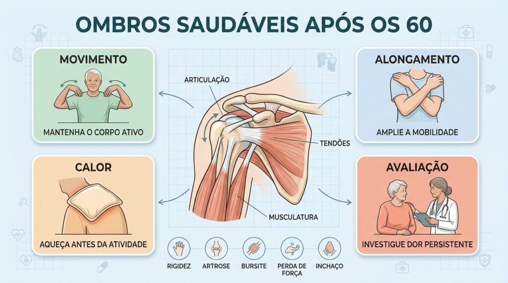 Movimento, alongamento e calor ajudam a preservar a mobilidade dos ombros com o envelhecimento.