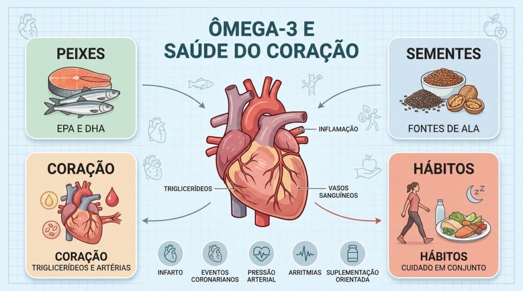 Peixes, sementes e bons hábitos complementam os efeitos do ômega-3 no coração.