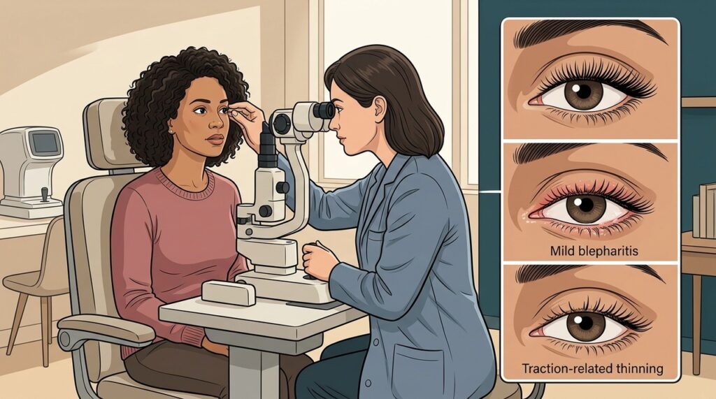 Cola, peso excessivo e higiene inadequada podem irritar olhos e enfraquecer cílios.