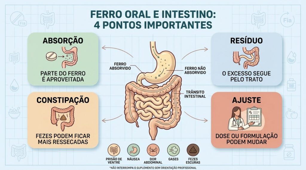 Absorção incompleta do ferro pode favorecer constipação e outros efeitos digestivos.