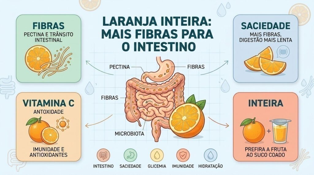 Fibras, vitamina C e saciedade explicam as vantagens de consumir laranja inteira.