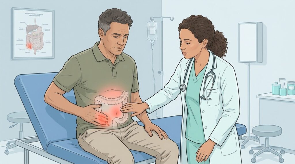 Apendicite costuma evoluir com dor progressiva, náuseas, febre e sensibilidade abdominal localizada.
