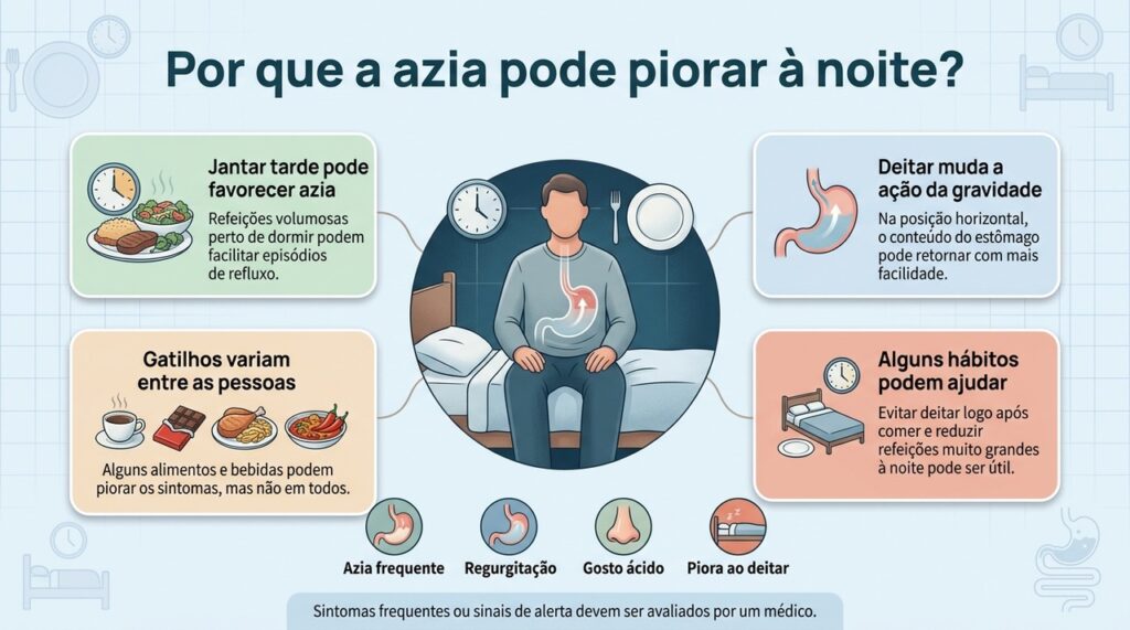 O padrão dos sintomas, o horário das refeições e a piora ao deitar ajudam a diferenciar episódios ocasionais de um possível refluxo persistente.