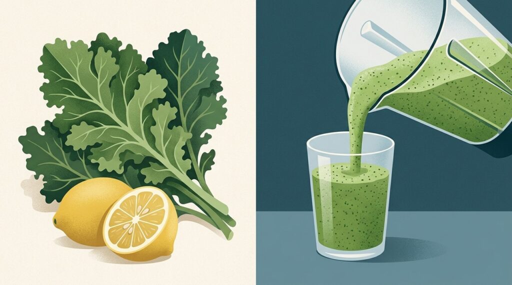 Bater couve com limão mantém parte dos nutrientes dos alimentos, especialmente quando a bebida é consumida sem coar.