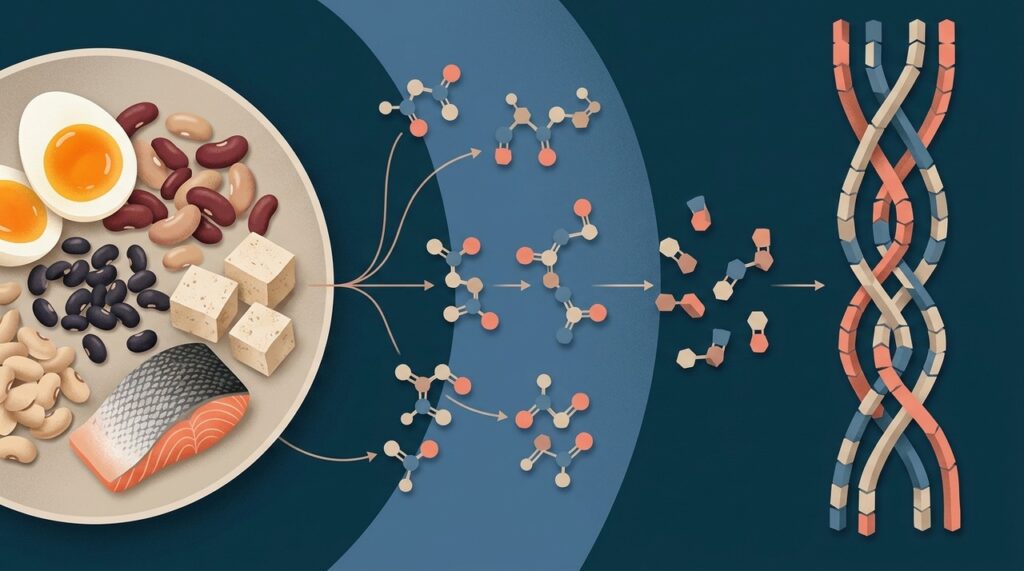 Colágeno e outras proteínas fornecem componentes que o corpo pode reutilizar para fabricar novas proteínas.