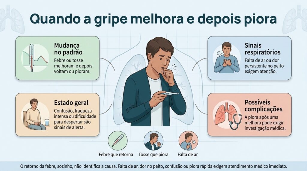 A piora depois de uma melhora inicial pode ser um sinal de complicação e deve ser avaliada junto com outros sintomas.