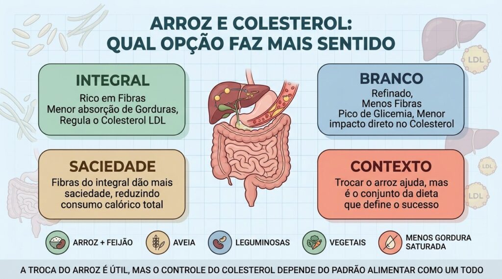 Fibras, saciedade e contexto alimentar ajudam a explicar a vantagem do arroz integral.